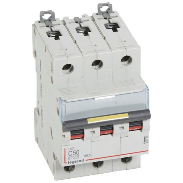 Disjoncteur dx³ 10000-vis/vis-3p-400v~-50a-16ka-courbe c-départ-peigne hx³ trad 3p - Legrand - 409278