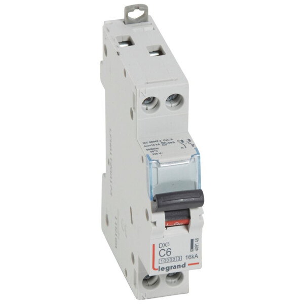 Disjoncteur dx³ 10000-vis/vis-u+n-230v~-6a-16ka-courbe c-protect départ - Legrand - 409148