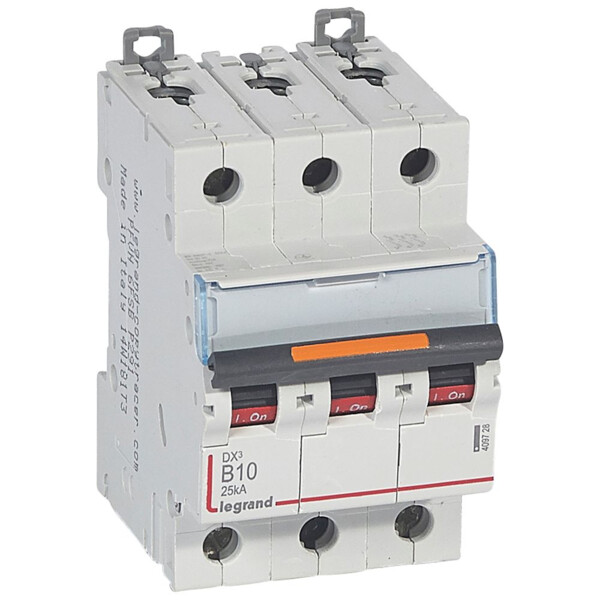 Disjoncteur dx³-vis/vis-3p-400v~-10a-25ka-courbe b-prot.départ-peigne hx³ trad 3p - Legrand - 409728
