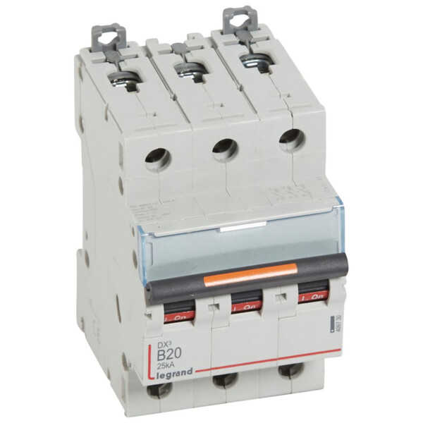 Disjoncteur dx³-vis/vis-3p-400v~-20a-25ka-courbe b-prot.départ-peigne hx³ trad 3p - Legrand - 409730
