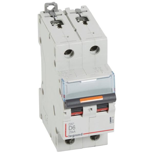 Disjoncteur dx³-vis/vis-2p-230/400v~-6a-25ka-courbe d-prot.départ-peigne hx³ trad 2p - Legrand - 409818