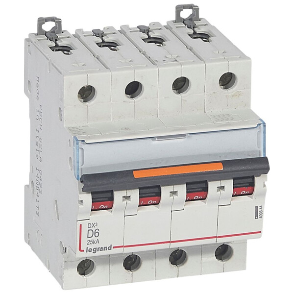 Disjoncteur dx³-vis/vis-4p-400v~-6a-25ka-courbe d-prot.départ-peigne hx³ trad 4p - Legrand - 409844