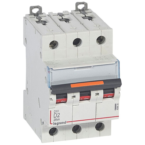 Disjoncteur dx³-vis/vis-3p-400v~-2a-25ka-courbe d-prot.départ-peigne hx³ trad 3p - Legrand - 409830