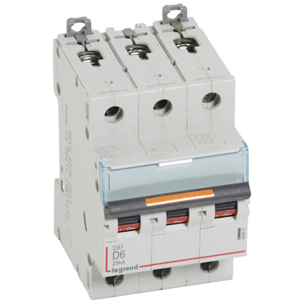 Disjoncteur dx³-vis/vis-3p-400v~-6a-25ka-courbe d-prot.départ-peigne hx³ trad 3p - Legrand - 409831