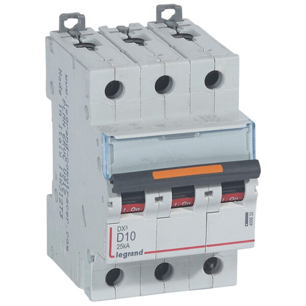 Disjoncteur dx³-vis/vis-3p-400v~-10a-25ka-courbe d-prot.départ-peigne hx³ trad 3p - Legrand - 409832