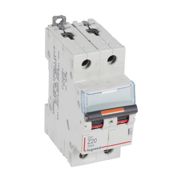 Disjoncteur dx³ 25 ka - courbe z - 2p 230/400v~- 20 a - vis/vis - 2 modules - Legrand - 409914