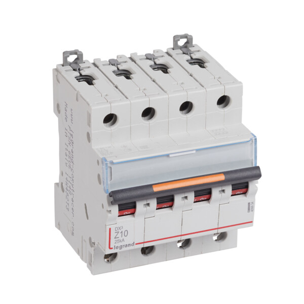 Disjoncteur dx³ 25 ka - courbe z - 4p 400v~- 10 a - vis/vis - 3 modules - Legrand - 409934