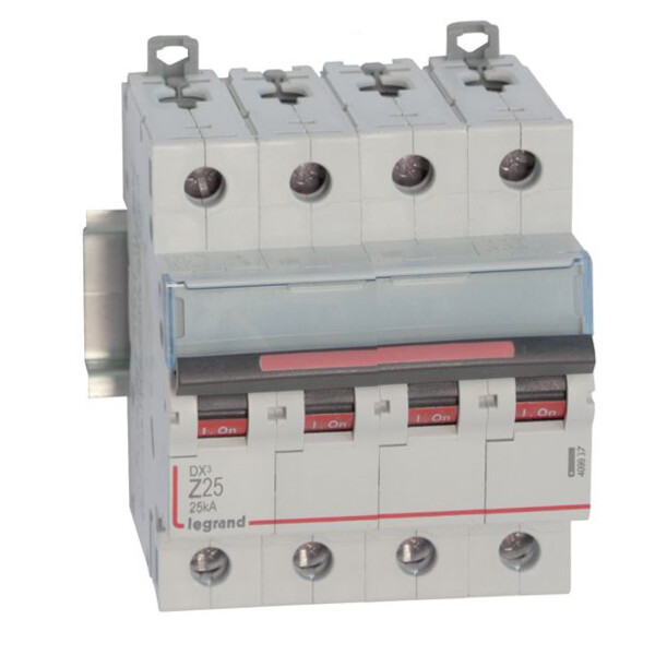 Disjoncteur dx³ 25 ka - courbe z - 4p 400v~- 25 a - vis/vis - 3 modules - Legrand - 409937