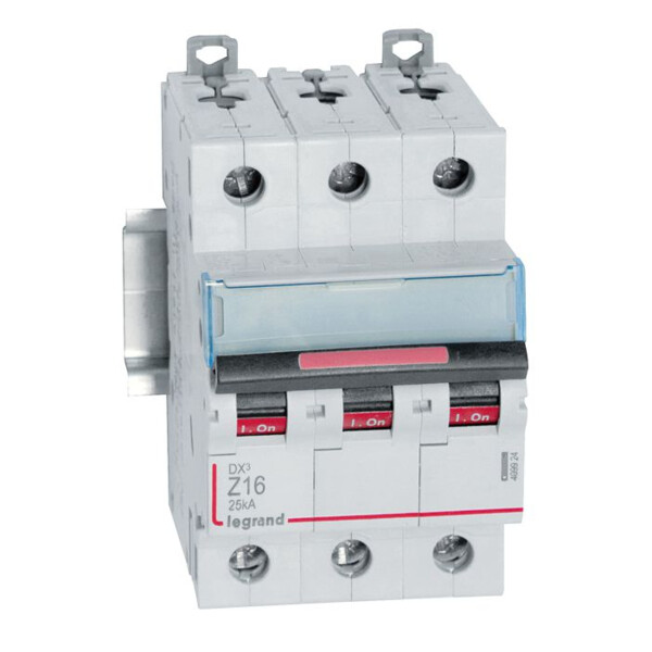 Disjoncteur dx³ 25 ka - courbe z - 3p 400v~- 16 a - vis/vis - 3 modules - Legrand - 409924
