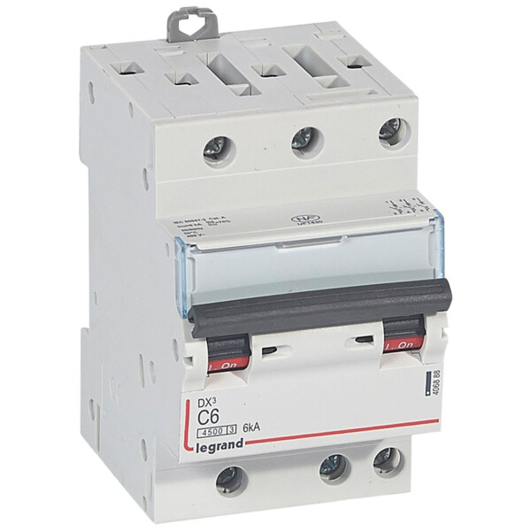 Disjoncteur dx³ 4500 - vis/vis - 3p - 400 v~ - 6a - 6ka - courbe c - départ - Legrand - 406888