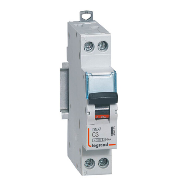 Disjoncteur dx³ 4500 - vis/vis - u+n 230v~ 3a - 6ka - courbe c - départ - Legrand - 406863