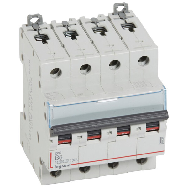 Disjoncteur dx³ 6000 -vis/vis- 4p- 400v~ - 6a-10ka - courbe b - protect départ - Legrand - 407593