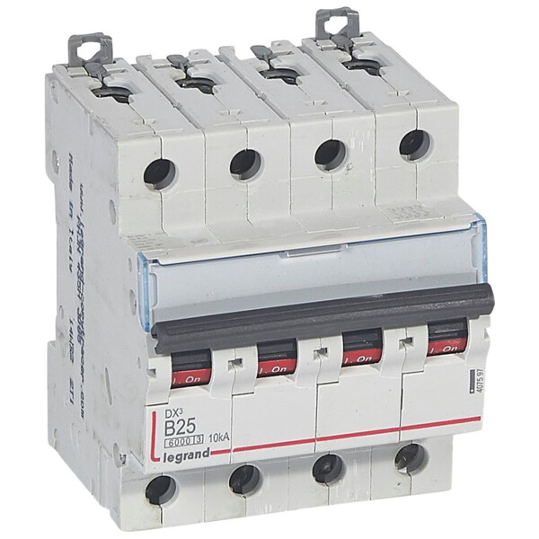 Disjoncteur dx³ 6000 -vis/vis- 4p- 400v~ - 25a-10ka - courbe b - protect départ - Legrand - 407597