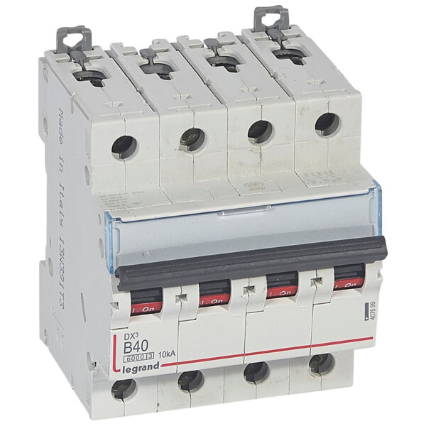 Disjoncteur dx³ 6000 -vis/vis- 4p- 400v~ - 40a-10ka - courbe b - protect départ - Legrand - 407599