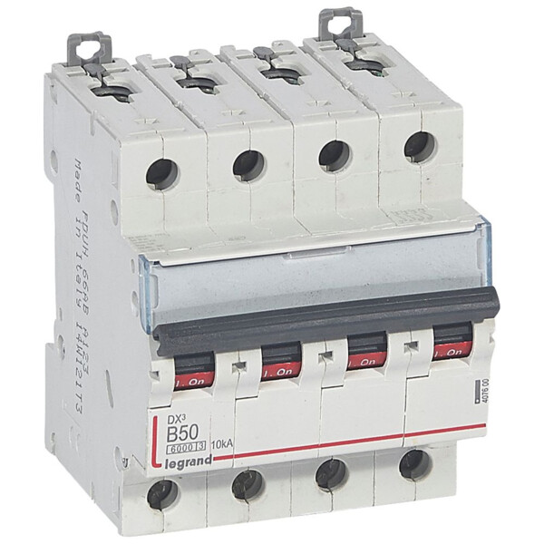 Disjoncteur dx³ 6000 -vis/vis- 4p- 400v~ -50a-10ka - courbe b - protect départ - Legrand - 407600