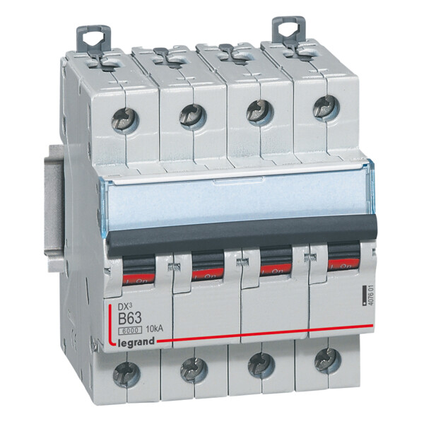 Disjoncteur dx³ 6000 -vis/vis- 4p- 400v~ - 63a-10ka - courbe b - protect départ - Legrand - 407601