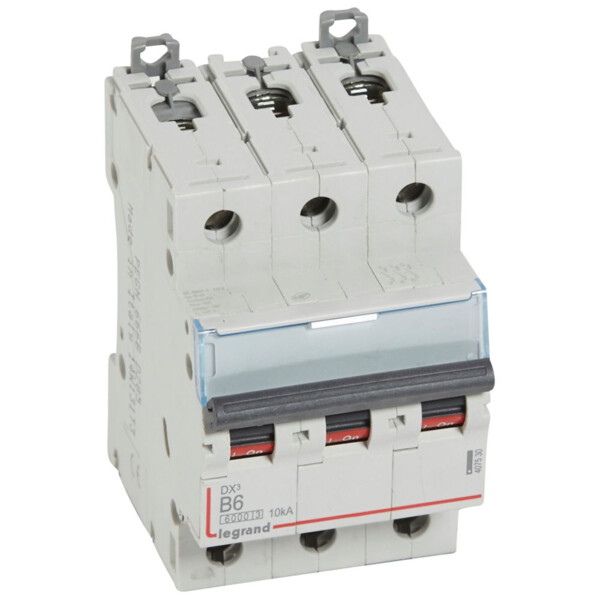 Disjoncteur dx³ 6000 -vis/vis- 3p- 400v~ - 6a-10ka - courbe b - protect départ - Legrand - 407530