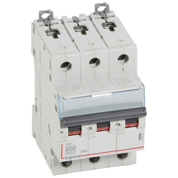 Disjoncteur dx³ 6000 -vis/vis- 3p- 400v~ - 50a-10ka - courbe b - protect départ - Legrand - 407537