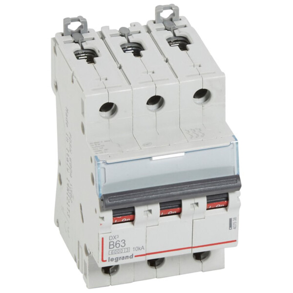 Disjoncteur dx³ 6000 -vis/vis- 3p- 400v~ - 63a-10ka - courbe b - protect départ - Legrand - 407538