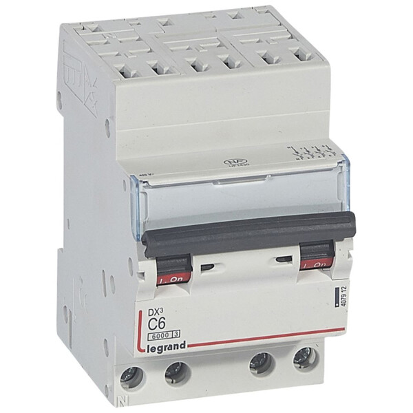 Disjoncteur dx³ 6000 -auto/vis- 4p- 400v~-6a-10ka-courbec-départ-peigne hx³ opti 4p - Legrand - 407912