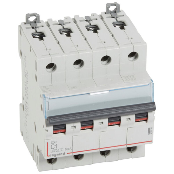 Disjoncteur dx³ 6000 -vis/vis- 4p- 400v~-1a-10ka-courbec-départ-peigne hx³ trad 4p - Legrand - 407890