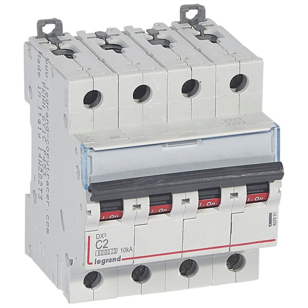 Disjoncteur DX3 6000 -vis/vis- 4p- 400v~-2a-10ka-courbec-départ-peigne hx³ trad 4p - Legrand - 407891