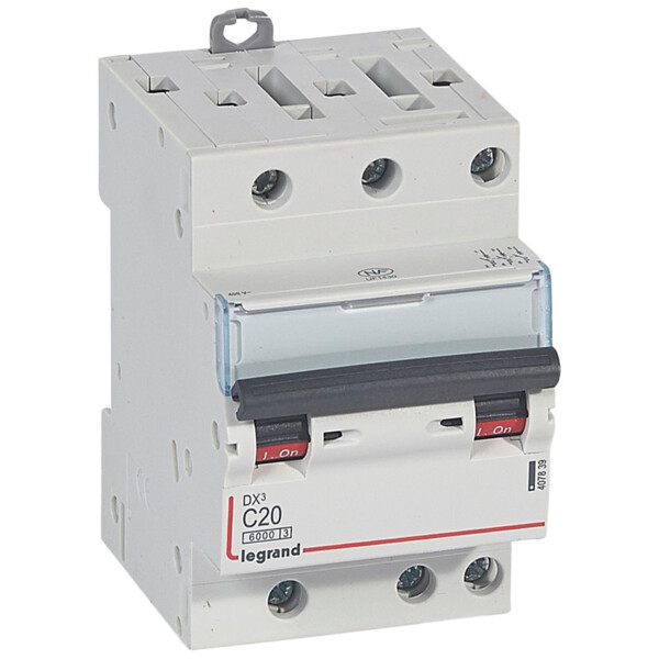 Disjoncteur dx³ 6000 -vis/vis- 3p- 400v~-20a-10ka-courbec-départ-peigne hx³ opti 4p - Legrand - 407839