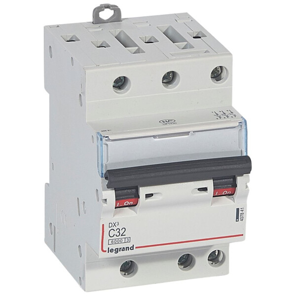 Disjoncteur dx³ 6000 -vis/vis- 3p- 400v~-32a-10ka-courbec-départ-peigne hx³ opti 4p - Legrand - 407841