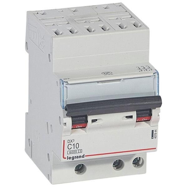 Disjoncteur dx³ 6000 -auto/vis- 3p- 400v~-10a-10ka-courbec-départ-peigne hx³ opti 4p - Legrand - 407844