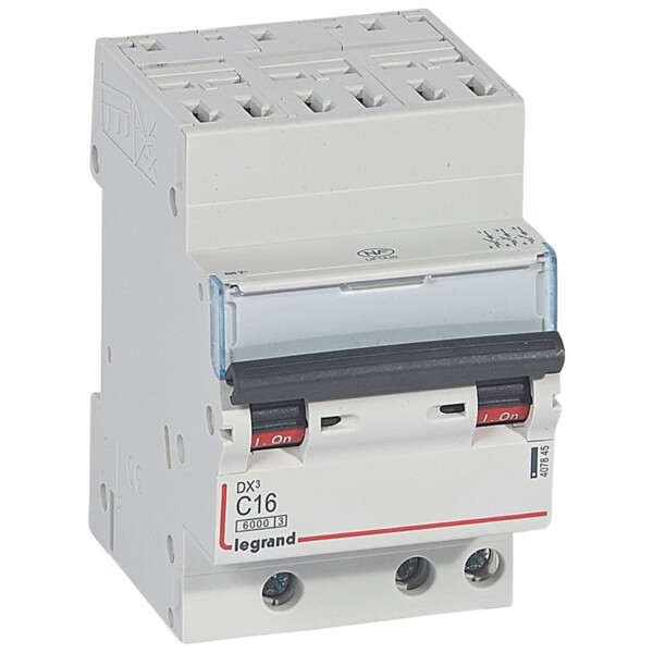Disjoncteur dx³ 6000 -auto/vis- 3p- 400v~-16a-10ka-courbec-départ-peigne hx³ opti 4p - Legrand - 407845