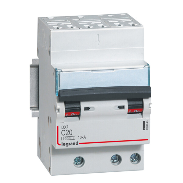 Disjoncteur dx³ 6000 -auto/vis- 3p- 400v~-20a-10ka-courbec-départ-peigne hx³ opti 4p - Legrand - 407846
