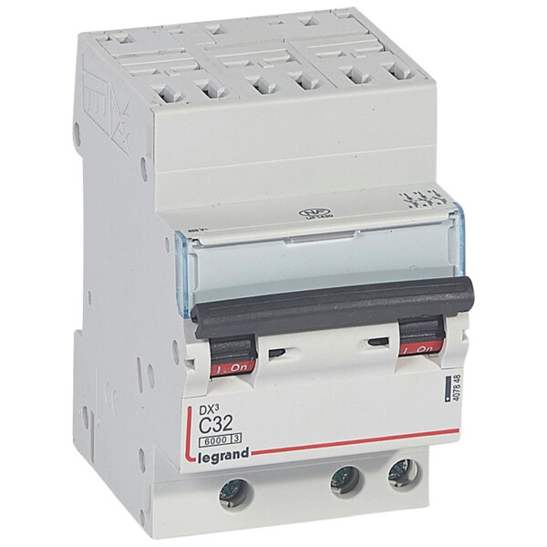 Disjoncteur dx³ 6000 -auto/vis- 3p- 400v~-32a-10ka-courbec-départ-peigne hx³ opti 4p - Legrand - 407848