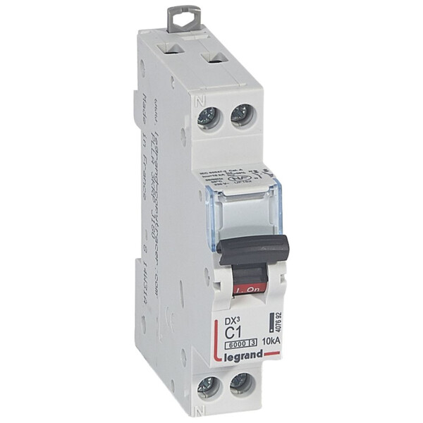Disjoncteur dx³ 6000 -vis/vis- u+n - 230v~ -1 a -10 ka - courbe c - protect départ - Legrand - 407692