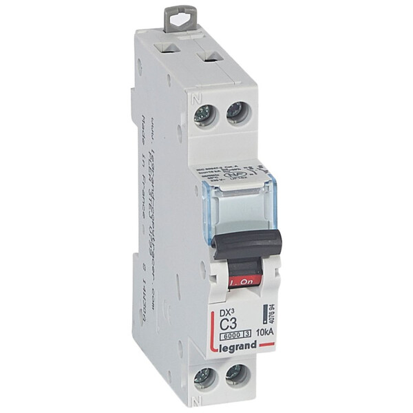 Disjoncteur dx³ 6000 -vis/vis- u+n - 230v~ -3 a -10 ka - courbe c - protect départ - Legrand - 407694