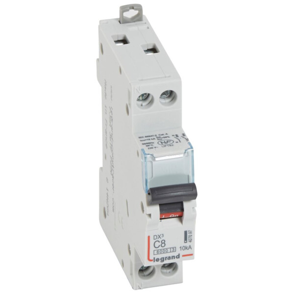 Disjoncteur dx³ 6000 -vis/vis- u+n - 230v~ -8 a -10 ka - courbe c - protect départ - Legrand - 407697