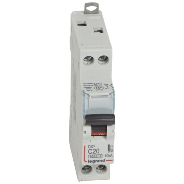 Disjoncteur dx³ 6000 -vis/vis- u+n - 230v~ -20 a -10 ka - courbe c - protect départ - Legrand - 407701