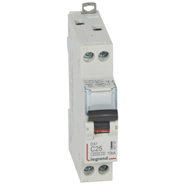 Disjoncteur dx³ 6000 -vis/vis- u+n - 230v~ -25 a -10 ka - courbe c - protect départ - Legrand - 407702