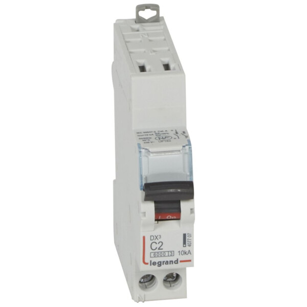 Disjoncteur dx³ 6000 -auto/vis- u+n - 230v~ -2 a -10 ka - courbe c - protect départ - Legrand - 407707