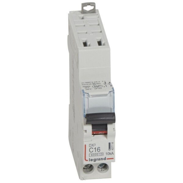 Disjoncteur dx³ 6000 -auto/vis- u+n - 230v~ -16 a -10 ka - courbe c - protect départ - Legrand - 407714