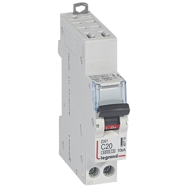 Disjoncteur dx³ 6000 -auto/vis- u+n - 230v~ -20 a -10 ka - courbe c - protect départ - Legrand - 407715