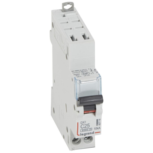 Disjoncteur dx³ 6000 -auto/vis- u+n - 230v~ -25 a -10 ka - courbe c - protect départ - Legrand - 407716