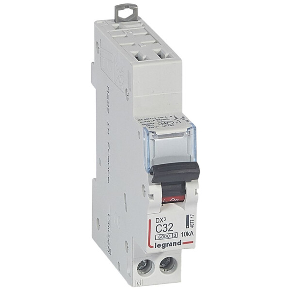 Disjoncteur dx³ 6000 -auto/vis- u+n - 230v~ -32 a -10 ka - courbe c - protect départ - Legrand - 407717