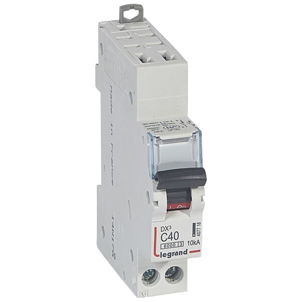Disjoncteur dx³ 6000 -auto/vis- u+n - 230v~ -40 a -10 ka - courbe c - protect départ - Legrand - 407718