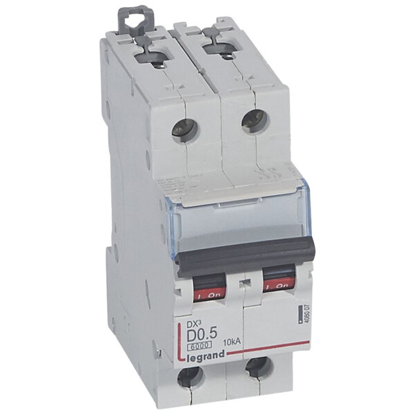 Disjoncteur dx³ 6000 -vis/vis- 2p-230/400v~ -0,5a-10ka - courbe d - protect départ mono - Legrand - 408007