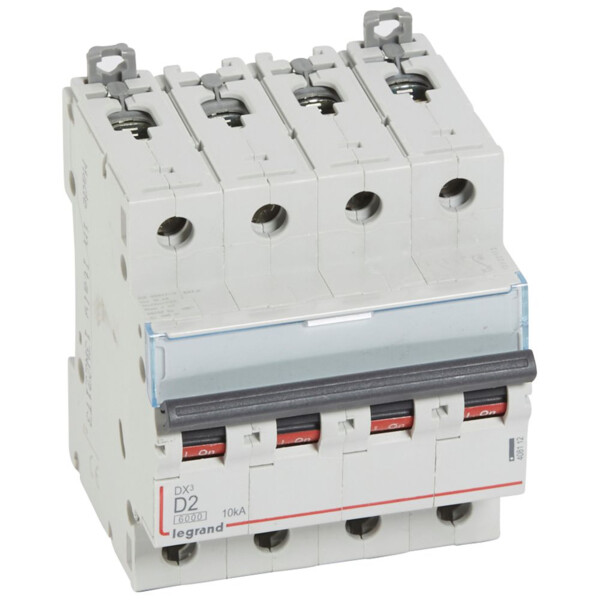 Disjoncteur dx³ 6000-vis/vis-4p-400v~-2a-10ka-courbe d-départ tri-peigne hx³ trad 4p - Legrand - 408112