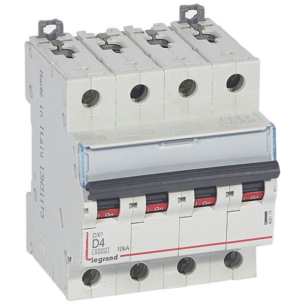Disjoncteur dx³ 6000-vis/vis-4p-400v~-4a-10ka-courbe d-départ tri-peigne hx³ trad 4p - Legrand - 408114