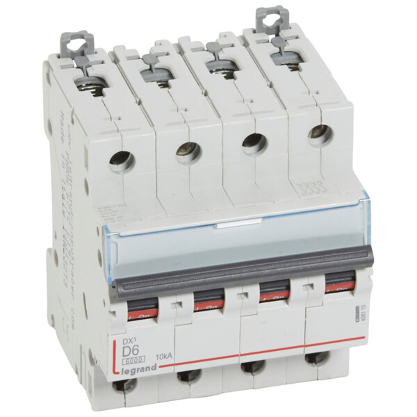 Disjoncteur dx³ 6000-vis/vis-4p-400v~-6a-10ka-courbe d-départ tri-peigne hx³ trad 4p - Legrand - 408115