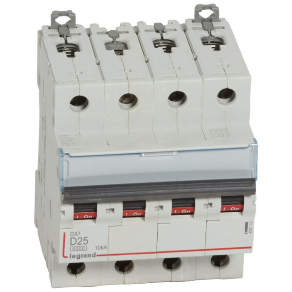 Disjoncteur dx³ 6000-vis/vis-4p-400v~-25a-10ka-courbe d-départ tri-peigne hx³ trad 4p - Legrand - 408119
