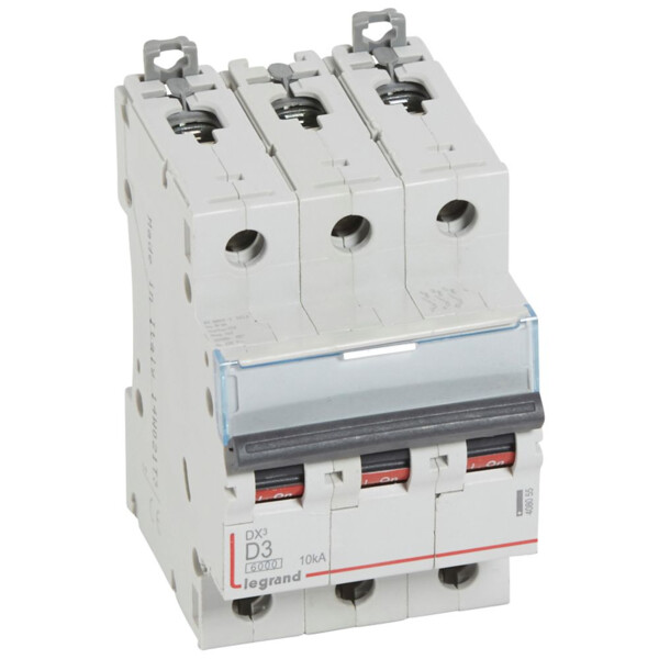 Disjoncteur dx³ 6000-vis/vis-3p-400v~-3a-10ka-courbe d-départ tri-peigne hx³ trad 3p - Legrand - 408055