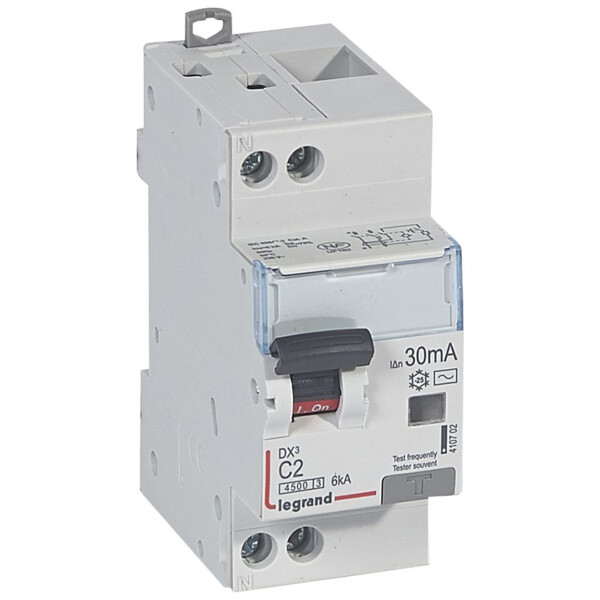 Disjoncteur différentiel dx³ 4500-vis/vis-u+n 230v~ 2a-typeac-30ma-6ka-courbe c-départ - Legrand - 410702